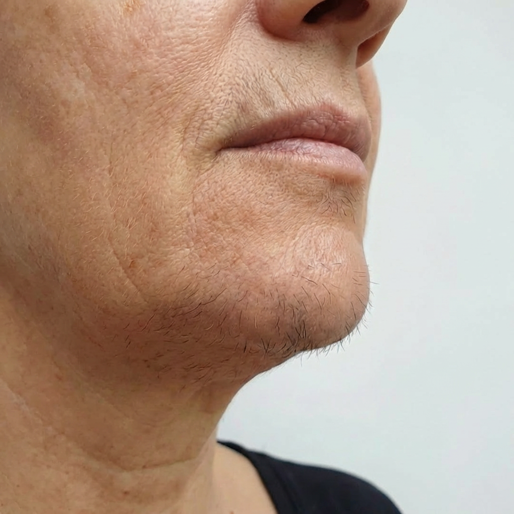 Close-up of facial hair on mature skin